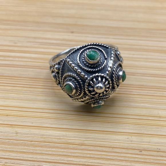 925 Sterling Silver Genuine Turquoise Stone Dome Ring - Picture 10 of 14